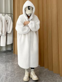 Lautaro Winter Long Oversized Warm Thick Blue White Fluffy Faux Fur Coat Women with Hood 2022 Loose Casual Korean Style Fashion