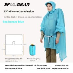 3F UL GEAR Ultralight Hiking Raincoat 3 in 1 Camping Rain Poncho Tarp Outdoor Awning Tent 15D Silicone Waterproof Rain Jacket