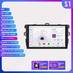 Hizpo 8 Core 8+128G For Toyota Corolla E140/150 2007 - 2012 2Din Android Car Radio Multimedia Video Player Autoradio Carplay GPS
