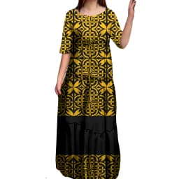 Anti-wrinkle 8XL Polynesian Milk Silk O-neck Tiered Dress Hot Selling Pacific Island Art Hawaii Design Evening Mermaid Dresses