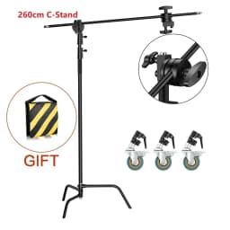 SH 2.6/3.3M Black&Silver Photography C Stand Light Stand Heavy Duty Stainless Steel Magic Leg Arm Crossbar Grip Head Tripod