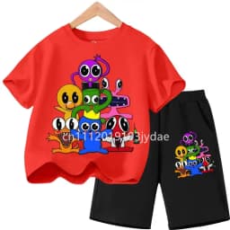 Summer Short Sleeve Tshirt Set Cartoon Tee Tops Game Anime Shirts Camiseta Kids Rainbow T-shirt Friends Girls Boys Clothes