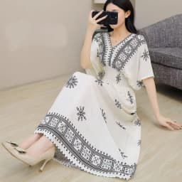 n Long Print Dr V-Ne Slimming Cotton Silk Beachwear Casual High Waist Summer Women's Loose Fit Overhead Dr