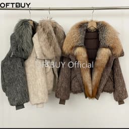 OFTBUY Luxury Real Fur Duck Down Clothes Overszie Women Wool Blend Down Jacket with Real Fox Fur Collar New Winter Warm Coat