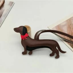 Elegant Dachshund Leather Bag Charm with Red Bow Tie-Cute Long Body-Pet Lover Gift-Long-Body Design 6 Colors-PU Leather