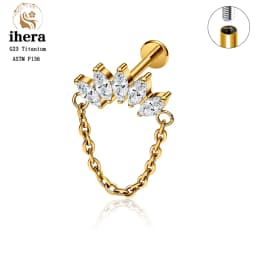 ASTM F136 Titanium Ear Cartilage Earrings Internal Thread 16G Hidden Helix Stud CZ Drape Chain Flat Back Tragus Piercing Jewelry
