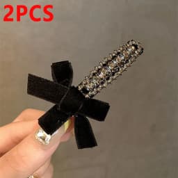 2pcs Classic Elegant Black Velvet Hair Clip Set Diamond Bow Hair Clip Elegant Shining Women Party Daily Styling Hair Accessories