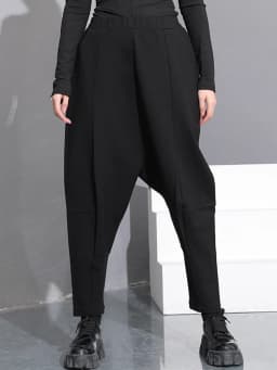 [EAM] High Elastic Waist Black Pocket Thick Patchwork  Harem Pants New Trousers Women Fashion Tide Spring Autumn 2026 SA155