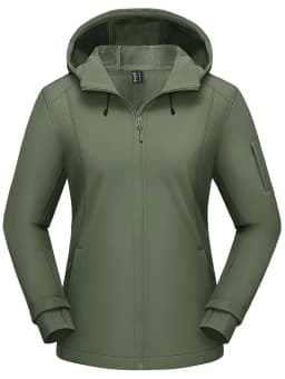 TACVASEN Womens Fleece Lined Softshell Jacket Waterproof Hiking Coat with Hood Thumbholes Lightweight Windproof Full Zip Jacket