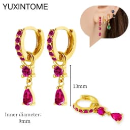 925 Silver Ear Needle Rose Red Hoop Earrings For Women Exquisite Water Drop/Flower/Heart Crystal Piercing Huggie Earring Jewelry