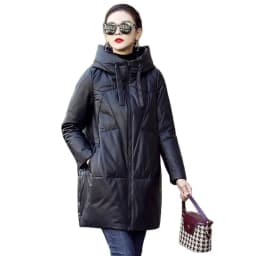 Black PU Leather Coat Hooded Down Cotton Clothes Women's 2024 Winter Cocoon-Type Thick Loose Cotton-Padded Jacket Thick Parkas