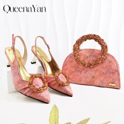 Multicolor Shimmer Rhinestone Circle Women Heels Rhinestone Ring Handle Evening Clutch Wedding Formal Matching Shoe and Bag Set