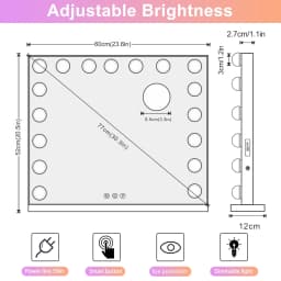 Teousev Hollywood Vanity Makeup Mirror with 9/14/17 LED Bulbs 3 Color Dimmable Lights USB Charging Port Touch Control Tabletop