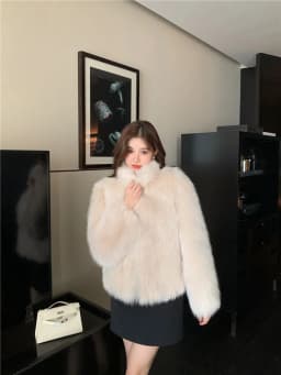 Women Faux Fox Fur Coats Solid Fur Jackets Cotton Linen Stand Collar Long Sleeves Open Stitch Loose Casual 2026 Autumn Winter