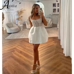 Short Wedding Dress customized Halter Neck Satin Tulle Mini Bride Dresses A-Line Beaded Elegant and Pretty Women's Dresses