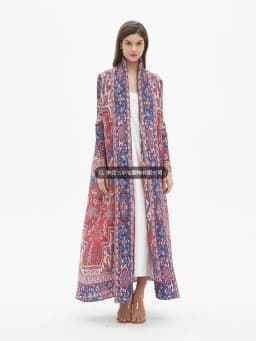 Miyake Pleated 2024 New Folded Collar Long Sleeved Retro Printed Dress Belt for Women Dubai Designer Original Fashion Loose Coat