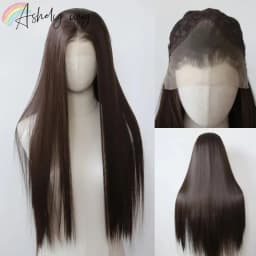 Ashely 13*4 Dark Brown Synthetic Lace Front Wigs Brown Long Straight Lace Front Wig for Women Pre Plucked Natural Hairline