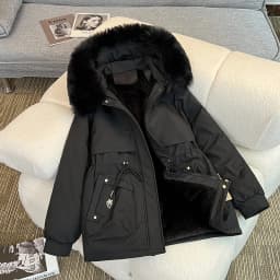 Women's Short Thickened Fleece Lined Cotton Jacket Winter New Style Commute Simple Style Loose Fit Zipper Pocket Hooded Coat