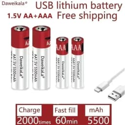 New AA+AAA high-capacity 5500mAh rechargeable lithium-ion battery AA 1.5V USB fast charging lithium-ion battery