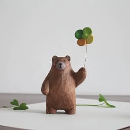 Wooden Bear Figurine with Heart Balloon - Handmade Desktop Decor, Cute Gift Idea