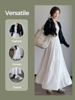 Elegant White Ruffled Long Skirts for Women High Waist A Line Maxi Skirt Woman Spring Summer Casual Loose Korean Umbrella Skirt