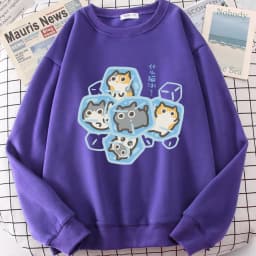 Ice Cat Fun Cartoons Cats Cute Print Sweatshirt Men Women Harajuku Crewneck Hoodie Autumn Prints Sportswear Hip Hop Loose Hoody