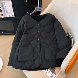 Warm Lamb Fur Splicing Lightweight Diamond Grid Winter Korean Loose Small Fragrance Style Diamond Grid Cotton Jacket Women