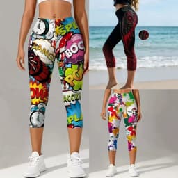 Women Retro Comic Graffiti Letter Print High Waisted Leggings Slimming Skin-Friendly Breathable Soft Flattering Gym  Comfy