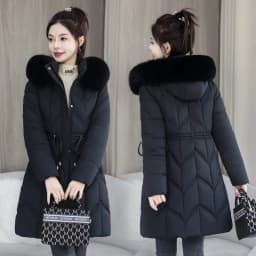 Fashionable Winter down Cotton Jacket Women's Mid-Length Slim Fit Korean Style Cotton Coat with Large Fur Collar Trendy