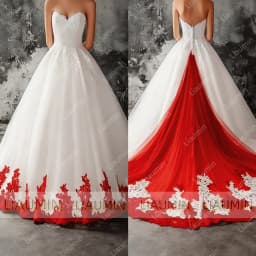 White Tulle Blue Lace Applique Strapless Floor Length Lace-Up Back Wedding Formal Prom Dresses Bridal Gown Customized Made W19-5