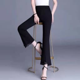 New Office Lady Lace Patchwork White Elastic Waist Casual Pants Summer Solid Women's Versatile Micro Flared Pants Women Clothing