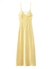 Women Solid Satin Sling Long Dress Casual Backless Sleeveless V-neck Pleated Gowns 2026 Summer Vacation Evening Party Robes
