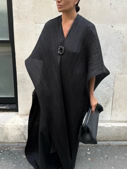Miyake Pleated Medium Length V-neck Women's Loose Drooping Blouse Dress