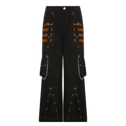 Women Cargo Jeans Striped Zipper Button Closure Loose Casual Trousers Streetwear with Pockets Fall Spring Clothes Punk Y2K 90s