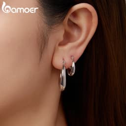 BAMOER White Gold Plated Hoop Earrings Chunky Earring with 925 Sterling Silver Ear Buckles Punk Women Hypoallergenic Ear Jewelry