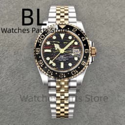 BLIGER Top Brand Luxury 40MM Full Gold Automatic Watch Sapphire Glass Waterproof Tiger-Eye Pattern Doulbe End Link Braclelet