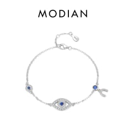 MODIAN Pure 925 Sterling Silver Luxury Turquoise Blue Eyes Clear Cubic Zircon Crystal Link Chain Bracelet For Women Fine Jewelry