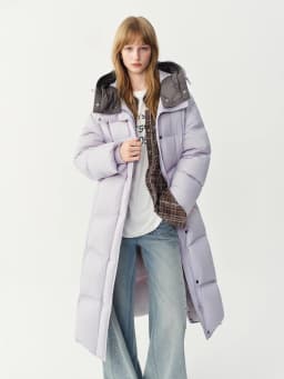 FSLE 2026 Winter Women Long Hooded Bread Puffer Downcoat Jacket Color Block Warm Quilted Down Coat Streetwear Thick Outdoor Coat