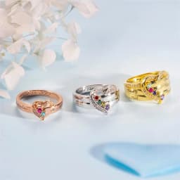 Personalized 1-8 Birthstone Rings Custom Engraved Name Ring Customized Promise Heart Birthstone Ring Gifts for Family Women