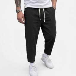 Mens Summer Solid Linen Cotton Blend Trousers Breathable Lightweight Casual Pants Loose Baggy Fit Beach and Sport Pants for Men