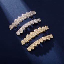 TOPGRILLZ Full Cubic Zircon Punk Teeth Grillz For Unisex 8 Top& 8 Bottom Mouth Removable Dental Grills Fashion Teeth Jewelry
