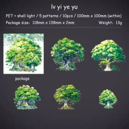 JIANWU 10 Sheets Tree Shadow Shakes Leaves Series Landscaping Shell Light PET Sticker Creative DIY Journal Collage Stationery