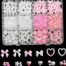 12Grids 3D Resin Rose Flower Nail Charms Mixed Color Flatback with Pearls Kawaii Floral Nail Decor for Acrylic Nails DIY Tools