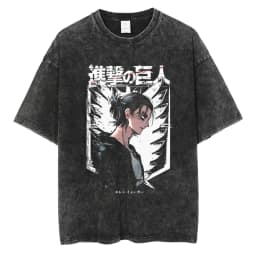 2026 Anime Attack on Titan Eren Jaeger Printed T-shirt Men's and Women's Washed T-shirt High Quality Vintage Cotton T-shirt Top