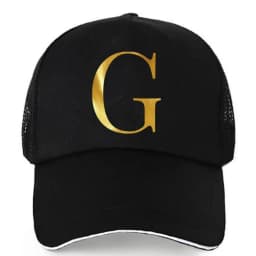 1pc AmaBe Hip-Hop Baseball Cap with Golden Letter Print, Adjustable Hook & Loop Closure, Breathable Mesh Back, Lightweight Stret