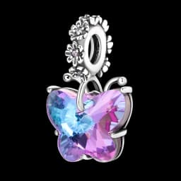 Silver Plated Purple Charms Flower Butterfly Dangle Charm Beads Fit Original Bracelet Diy Pendants