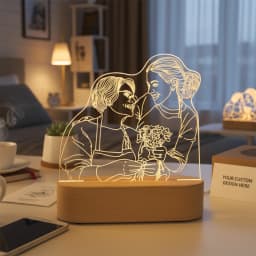Personalized 3D Photo Lamp Custom Night Light with Wooden Base Unique Gift for Valentine's Day Wedding Anniversary Mother's Day
