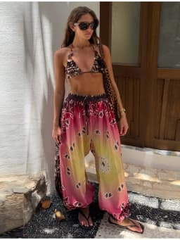 2026 Summer Gradient Contrast Print Harem Pants Oversize Baggy Elastic Waist Boho Trousers Women New Trendy Classy Lady Bottoms