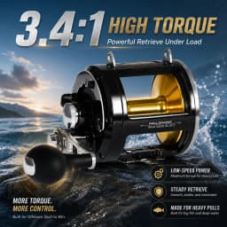 SAMOLLA Trolling Fishing Reel Aluminum Spool, Alarm Button Brake Force Adjustment Deep Sea Reel 30KG Max Drag