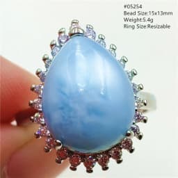 Natural Blue Larimar Adjustable Ring 925 Sterling Silver Larimar Gemstone Women Men Water Pattern AAAAA